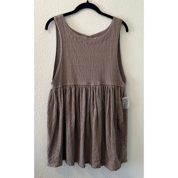 NWOT Free People Beach Mini Dress Size XS Brown I'm Still Obsessed Boho Oversize - Picture 1 of 15